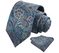 Alizeal Mens Retro Paisley Necktie and Handkerchief Set, Teal+Purple