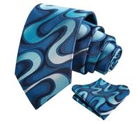 Alizeal Mens Ripple Patterned Necktie and Hanky Colorful Gradient Novelty Tie and Pocket Square Set, Teal Blue