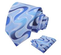 Alizeal Mens Ripple Patterned Necktie and Hanky Colorful Gradient Novelty Tie and Pocket Square Set, Blue