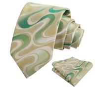 Alizeal Mens Ripple Patterned Necktie and Hanky Colorful Gradient Novelty Tie and Pocket Square Set, Sage+Green