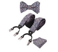 Alizeal Mens Self Tied Bow Tie, Hanky and Braces Set, Navy+Blush