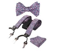 Alizeal Mens Self Tied Bow Tie, Hanky and Braces Set, Navy+Hot Pink