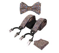 Alizeal Mens Self Tied Bow Tie, Hanky and Braces Set, Navy+Orange