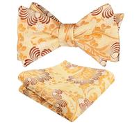 Alizeal Mens Self Tied Floral Bow Tie and Pocket Square Set Classic Bowties for Party Wedding, Orange+Yellow