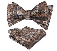 Alizeal Mens Self Tied Floral Classic Bow Tie and Pocket Square Colorful Wedding Party Bow Tie and Handkerchief Set, Black+Brown+Gray
