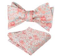 Alizeal Mens Self Tied Floral Classic Bow Tie and Pocket Square Colorful Wedding Party Bow Tie and Handkerchief Set, Light Green+Coral