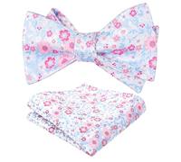 Alizeal Mens Self Tied Floral Classic Bow Tie and Pocket Square Colorful Wedding Party Bow Tie and Handkerchief Set, Light Blue+Pink