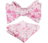 Alizeal Mens Self Tied Floral Classic Bow Tie and Pocket Square Colorful Wedding Party Bow Tie and Handkerchief Set, Hot Pink