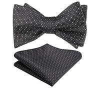 Alizeal Mens Self Tied Regular Plaid Dot Bow Tie and Pocket Square Set, Black+White