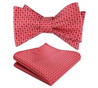 Alizeal Mens Self Tied Regular Plaid Dot Bow Tie and Pocket Square Set, Red+Blue