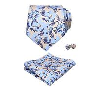 Alizeal Mens Small Floral Patterned Tie & Hanky Set, Light Blue+Champagne