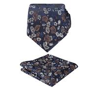 Alizeal Mens Small Floral Patterned Tie & Hanky Set, Navy+Brown+White