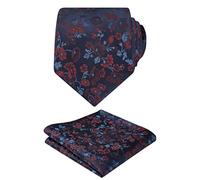 Alizeal Mens Small Floral Patterned Tie & Hanky Set, Navy+Maroon