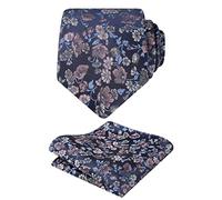 Alizeal Mens Small Floral Patterned Tie & Hanky Set, Navy+Pink