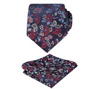 Alizeal Mens Small Floral Patterned Tie & Hanky Set, Navy+Red