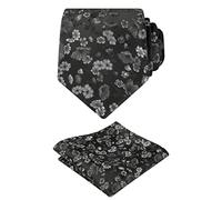 Alizeal Mens Small Floral Patterned Tie & Hanky Set, new Black+White