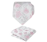 Alizeal Mens Small Floral Patterned Tie & Hanky Set, Silver+Pink