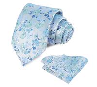 Alizeal Mens Small Floral Patterned Tie & Hanky Set, Teal+Blue