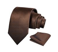 Alizeal Mens Solid Color Necktie and Pocket Square for Business Formal Classic Elegant Check Tie and Hanky Set, Brown