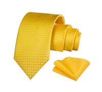 Alizeal Mens Solid Color Necktie and Pocket Square for Business Formal Classic Elegant Check Tie and Hanky Set, Yellow