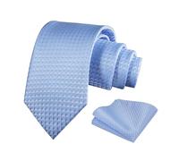 Alizeal Mens Solid Color Necktie and Pocket Square for Business Formal Classic Elegant Check Tie and Hanky Set, Sky Blue