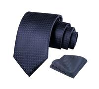 Alizeal Mens Solid Color Necktie and Pocket Square for Business Formal Classic Elegant Check Tie and Hanky Set, Navy