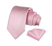 Alizeal Mens Solid Color Necktie and Pocket Square for Business Formal Classic Elegant Check Tie and Hanky Set, Pink