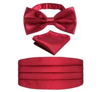Alizeal Mens Solid Pre-tied Party Adjustable Bow Tie, Cummerbund and Pocket Square Gift Set, Burgundy