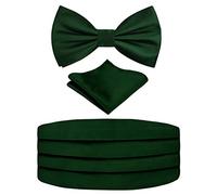 Alizeal Mens Solid Pre-tied Party Adjustable Bow Tie, Cummerbund and Pocket Square Gift Set, Dark Green