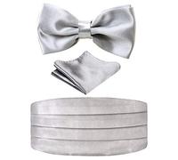 Alizeal Mens Solid Pre-tied Party Adjustable Bow Tie, Cummerbund and Pocket Square Gift Set, Silver