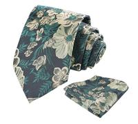 Alizeal Mens Tie with Hanky Set Floral Silky for Wedding Party Necktie and Handkerchief Set, Black+Light Green