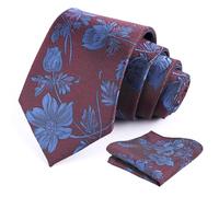 Alizeal Mens Tie with Hanky Set Floral Silky for Wedding Party Necktie and Handkerchief Set, Maroon+Navy