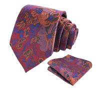 Alizeal Mens Tie with Hanky Set Floral Silky for Wedding Party Necktie and Handkerchief Set, Maroon+Orange+Blue