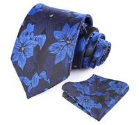 Alizeal Mens Tie with Hanky Set Floral Silky for Wedding Party Necktie and Handkerchief Set, Navy+Royal Blue
