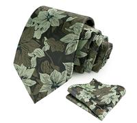 Alizeal Mens Tie with Hanky Set Floral Silky for Wedding Party Necktie and Handkerchief Set, Sage Green