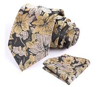 Alizeal Mens Tie with Hanky Set Floral Silky for Wedding Party Necktie and Handkerchief Set, Tan