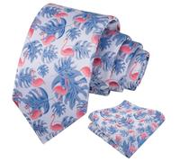 Alizeal Mens Tropical Flamingo/Floral Tie and Hanky Set, Blue+Red