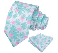 Alizeal Mens Tropical Flamingo/Floral Tie and Hanky Set, Mint+Pink
