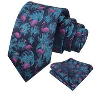 Alizeal Mens Tropical Flamingo/Floral Tie and Hanky Set, Teal+Magenta