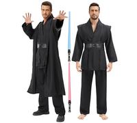 ALIZIWAY Anakin Skywalker Costume Jedi Robe Suits Hooded Kylo Ren Knight Obi Wan Kenobi Cosplay Halloween Costumes Cloak Tunic Adult Men Outfits with Lightsaber Y056BK-LA