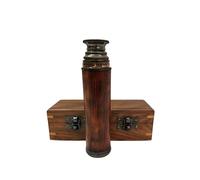 Aljiwar 14" Handheld Brass Telescope with Engraved Imprints - Pirate Collection Spyglass with Wooden Box - Vintage Nautical Collectible, Antique Brass Pirate Scope Gift