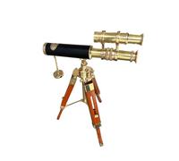 Aljiwar Antique Telescope with Black Leather & Wooden Tripod - Vintage Marine Royal Spyglass for Educational Use, Home & Office Nautical Beautiful On Wooden Tripod Stand