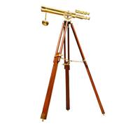 Aljiwar Nautical Double Barrel Shiny Brass Antique Telescope Floor Standing Wooden/Brass Stand Home Collectible Telescope Stand Brown Adjustable Tripod