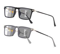ALKAHE Photochromic Varifocal Reading Glasses TR90 Frame Blue Light Blocking UV Protection Unisex Progressive Readers 2 Pack/Bright Black+Grey 2.0