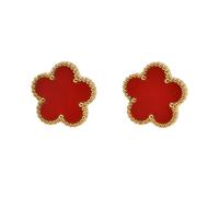 ALKAHF TRINKETS 14K Gold Plated Clover Stud Earrings for Women, Stainless Steel, Hypoallergenic, Non-Tarnish, 13mm (Red)