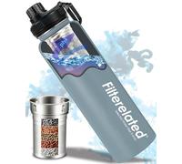 Alkaline Water Bottle, Stainless Steel Hydrogen Water Bottle with Microporous Filter, Alkaline Water Bottle with Sports Lid, 800 ml, PH Increase (Grey)