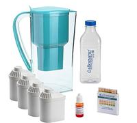 Alkaline Water Filter Jug - Purifies 99.9% of Toxins and Metals, Infuses 7 x More Health Boosting Antioxidants - Achieves up to pH 9.5 Ionised-Water - Pack includes 4 filter