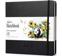 ALKALO Square Sketchbook for Drawing, 120 Pages Sketch Book, 122LB/180GSM Thick Paper, Mixed Media Sketchbook for Charcoal Pencil, Inks Pen, Colored Pencil, Acrylic Marker, Oil Pastel