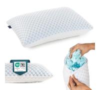 alkamto Cooling Shredded Memory Foam Pillow for Travel and Camping - Adjustable Gel for Personalized Support - Double-Sided Ice Silk & Soft Rayon - Lightweight, Compressible, and OEKO-TEX Certified