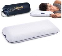 alkamto® Ergonomic Kids Pillow - Oeko-Tex Memory Foam Flat Pillow for Children & Toddlers (Ages 2-14) - Hypoallergenic, Breathable, with Travel Bag